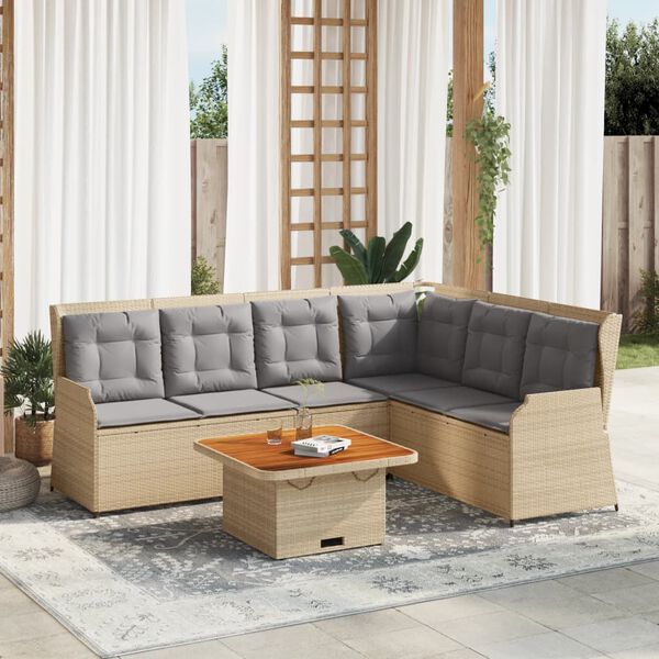 vidaXL 5 pcs conjunto lounge p/ jardim com almofadões vime PE bege
