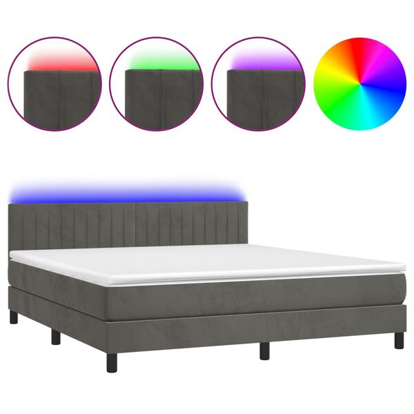 vidaXL Cama box spring c/ colch&atilde;o/LED 160x200cm veludo cinzento-escuro
