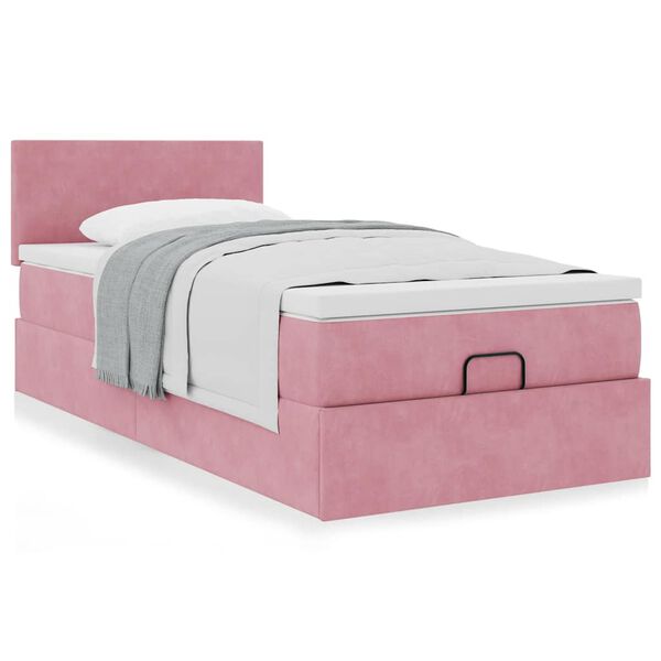 vidaXL Estrutura de cama otomana com colch&atilde;o 80x200 cm veludo rosa