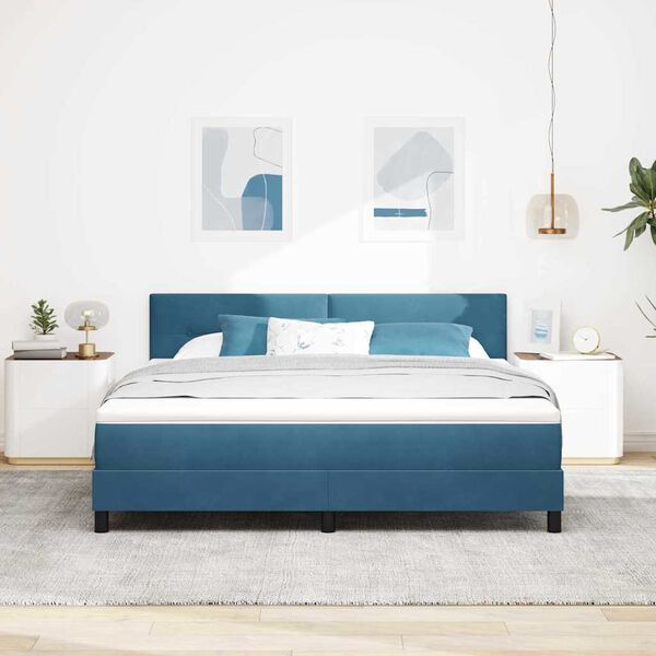 vidaXL Cama Box com colch&atilde;o Azul Escuro 180 x 200 cm Veludo