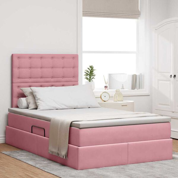 vidaXL Cama com arruma&ccedil;&atilde;o e colch&atilde;o Rosa 120 x 200 cm Veludo