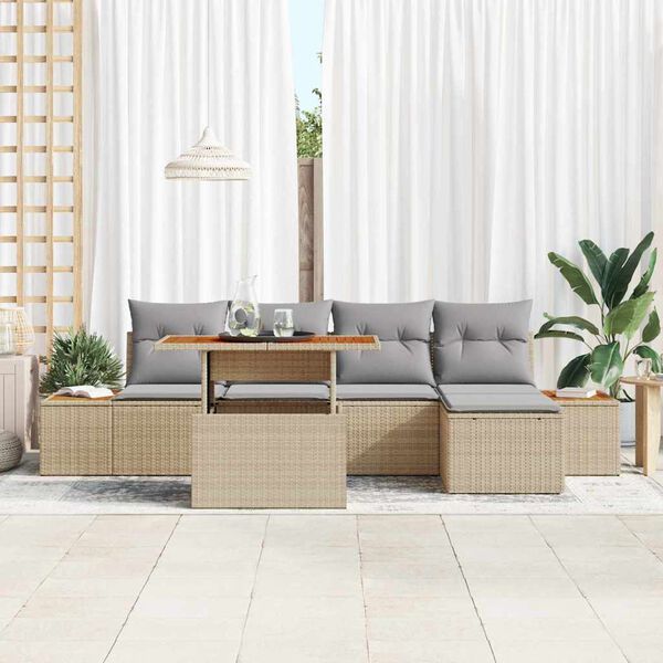 vidaXL Conjunto de Sof&aacute; de Jardim 6 pcs Bege Rattan Sint&eacute;tico