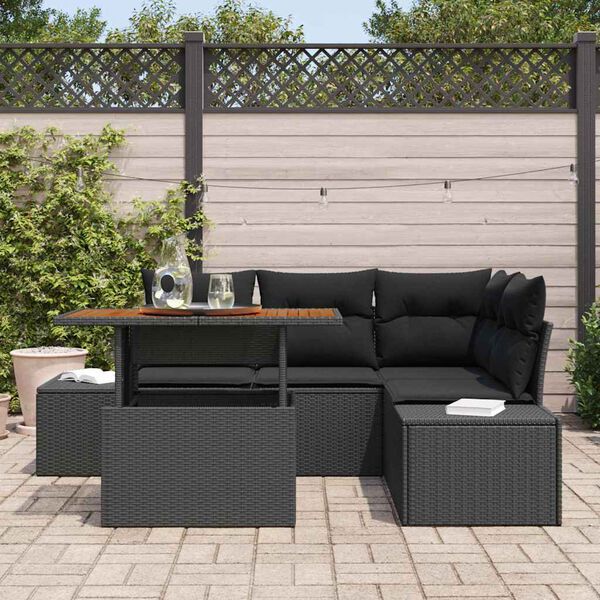 vidaXL Conjunto de Sof&aacute; de Jardim 5 pcs Preto Rattan Sint&eacute;tico