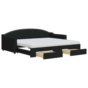 vidaXL Sof&aacute;-cama com gavet&atilde;o e gavetas 90x200 cm tecido preto