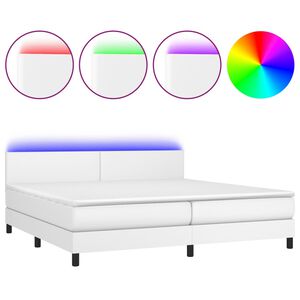 vidaXL Cama box spring c/colch&atilde;o/LED 200x200cm couro artificial branco
