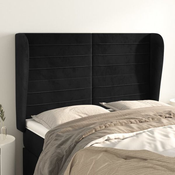 vidaXL Cabeceira de cama c/ abas veludo 147x23x118/128 cm preto