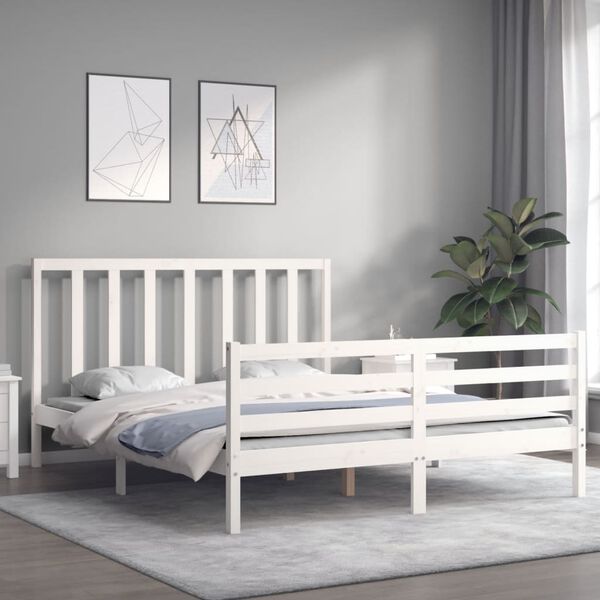 vidaXL Cama sem colch&atilde;o 160x200 cm madeira de pinho maci&ccedil;a branco