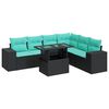 vidaXL 7 pcs conjunto sof&aacute;s jardim c/ almofad&otilde;es vime PE/ac&aacute;cia preto
