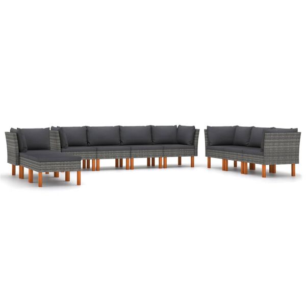 vidaXL 10 pcs conjunto lounge de jardim c/ almofad&otilde;es vime PE cinzento