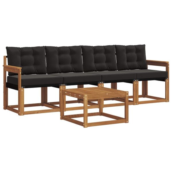 vidaXL Conjunto de Sof&aacute;s para Exterior 5 pcs Natural e Preto