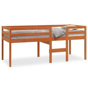 vidaXL Cama alta 90x200 cm madeira de pinho maci&ccedil;a castanho cera