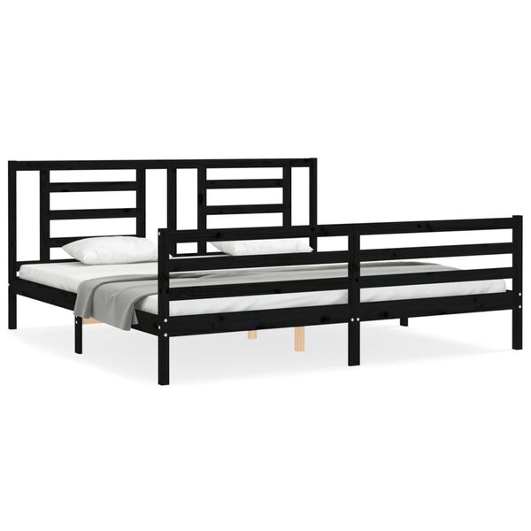 vidaXL Estrutura de cama com cabeceira 200x200 cm madeira maci&ccedil;a preto