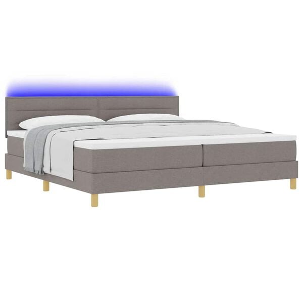 vidaXL Cama Box Spring LED Cinzento-acastanhado 200 x 200 cm tecido