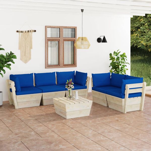 vidaXL 6 pcs conjunto lounge de paletes + almofad&otilde;es madeira de abeto