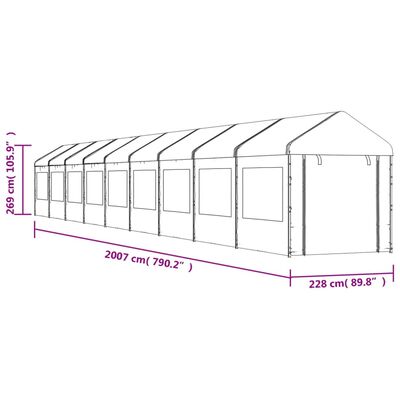 vidaXL Gazebo com telhado 20,07x2,28x2,69 m polietileno branco