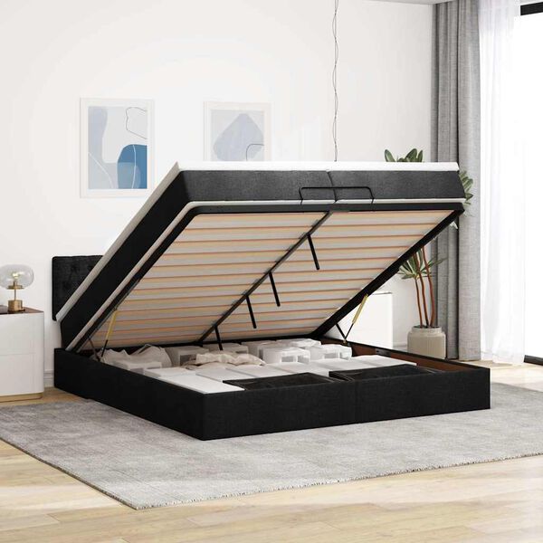 vidaXL Estrutura de cama otomana com colch&atilde;o 120x190cm castanho escuro