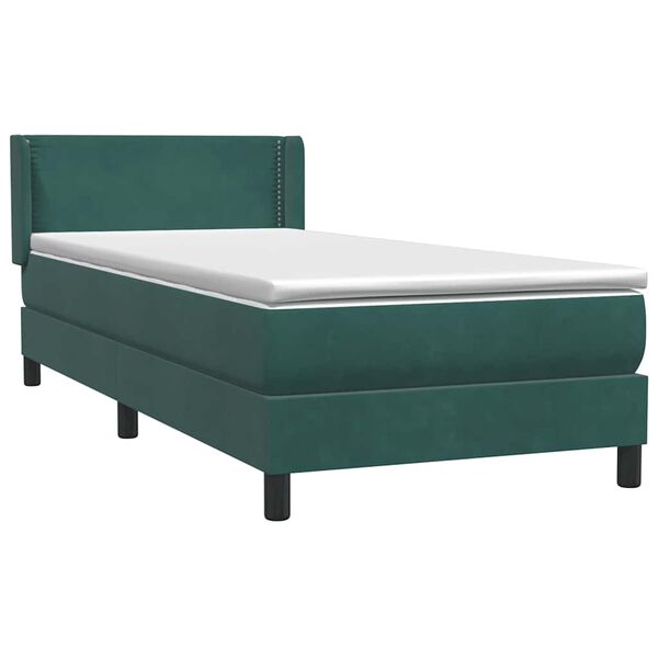 vidaXL Cama com molas/colch&atilde;o 100x210 cm veludo verde-escuro