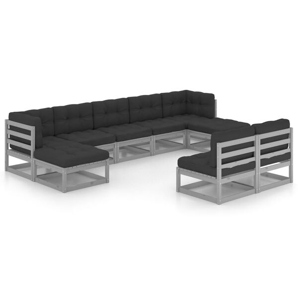 vidaXL 9pcs conjunto lounge de jardim c/ almofad&otilde;es pinho maci&ccedil;o cinza