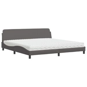 vidaXL Cama com colch&atilde;o Dover 200x200 cm couro artificial cinzento