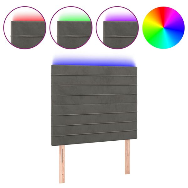 vidaXL Cabeceira de cama c/ LED veludo 80x5x118/128 cm cinza-escuro