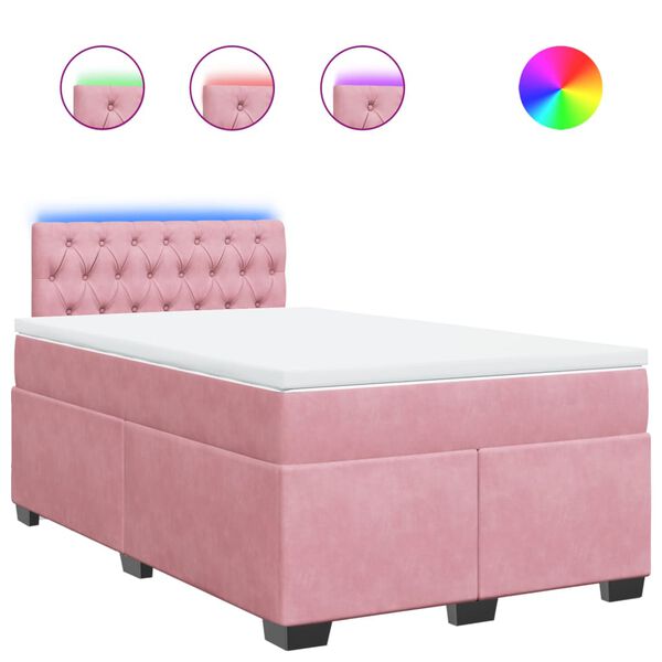 vidaXL Cama boxspring com colch&atilde;o 120x200 cm veludo rosa