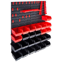 vidaXL 29 pcs kit caixas arrumação com painéis parede vermelho e preto