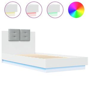 vidaXL Estrutura de cama com cabeceira e luzes LED 90x200 cm branco