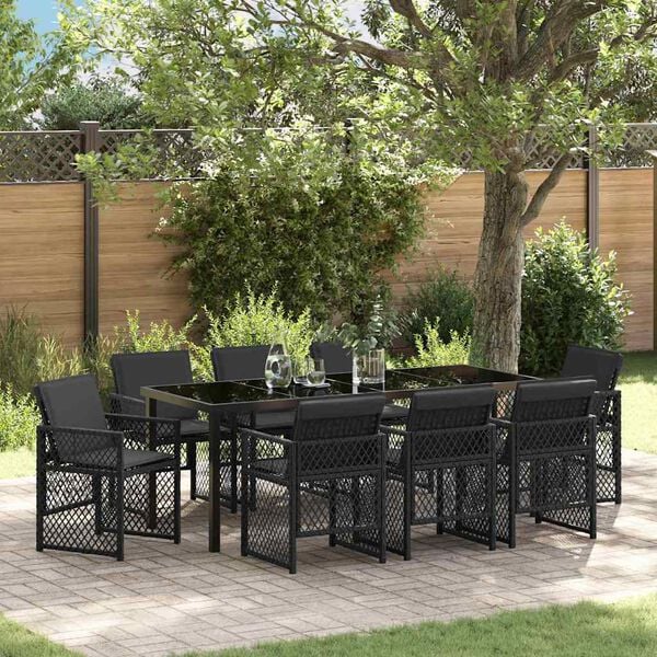 vidaXL Conjunto de Jantar para Jardim 9 pcs Preto vime PE