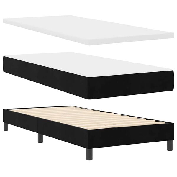 vidaXL Cama Box com colch&atilde;o com cabeceira Preto 200 x 90 cm Poli&eacute;ster