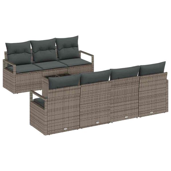 vidaXL Conjunto de Sof&aacute; de Jardim 8 pcs Cinzeto Rattan e A&ccedil;o e Vidro