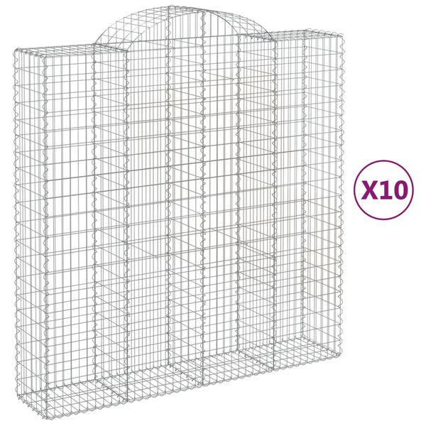 vidaXL Cestos gabi&atilde;o arqueados 10 pcs 200x50x200/220 ferro galvanizado