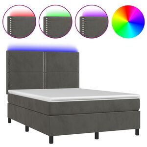 vidaXL Cama box spring c/ colch&atilde;o/LED 140x200cm veludo cinzento-escuro