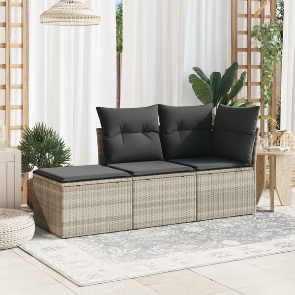 vidaXL Banco de jardim com almofada 55x55x37 cm vime PE cinzento claro