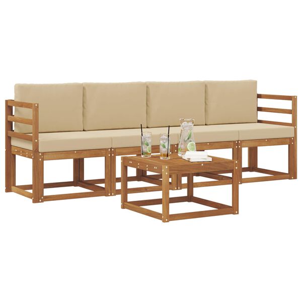 vidaXL Conjunto de Sof&aacute;s para Exterior 5 pcs Natural e Bege