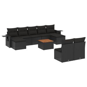 vidaXL 10 pcs conjunto sof&aacute;s de jardim c/ almofad&otilde;es vime PE preto