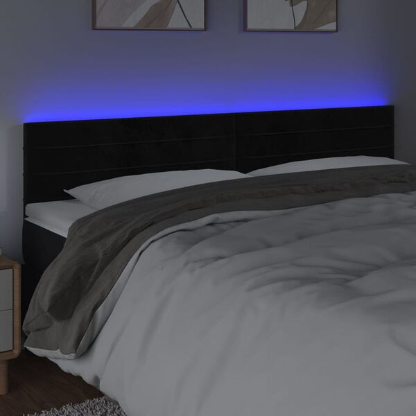 vidaXL Cabeceira de cama c/ luzes LED veludo 160x5x78/88 cm preto