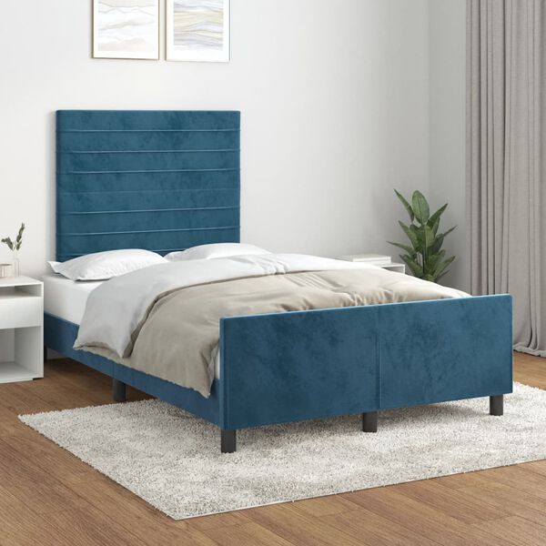 vidaXL Estrutura de cama com colch&atilde;o azul escuro 120x190 cm Veludo
