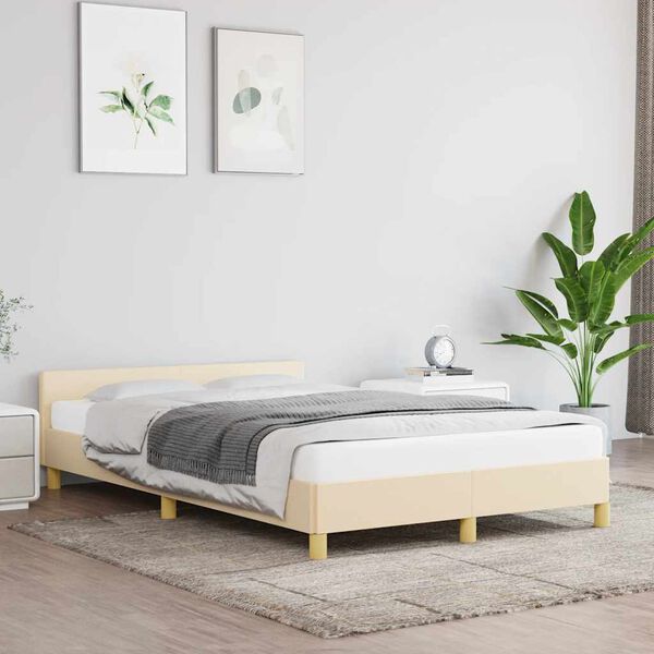 vidaXL Estrutura de cama sem colch&atilde;o 120x200 cm tecido cor creme
