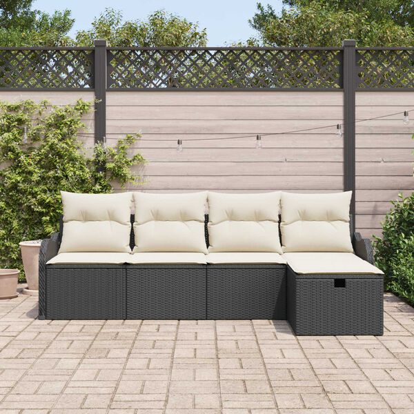 vidaXL Conjunto de Sof&aacute; de Jardim 5 pcs Preto e creme Rattan Sint&eacute;tico