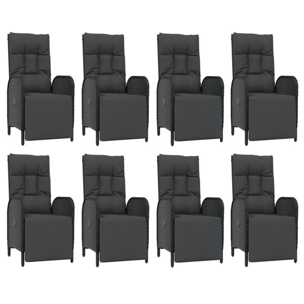 vidaXL 9 pcs conjunto de jantar p/ jardim c/ almofad&otilde;es vime PE preto
