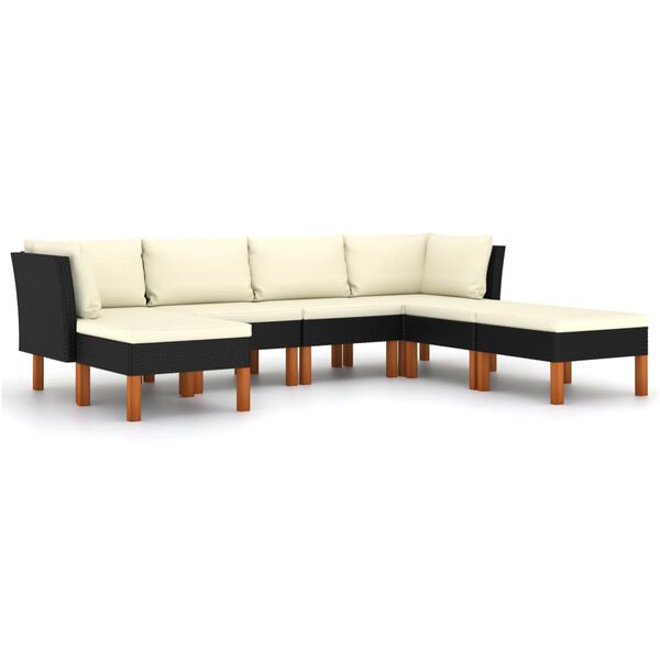 vidaXL 7 pcs conjunto lounge de jardim c/ almofad&otilde;es vime PE preto