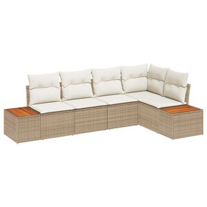 vidaXL Conjunto de Sof&aacute; de Jardim 5 pcs bege e creme Rattan Sint&eacute;tico