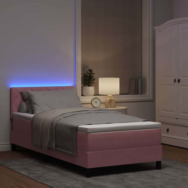 vidaXL Cama Box Spring LED com colch&atilde;o com led Rosa 90 x 200 cm Veludo