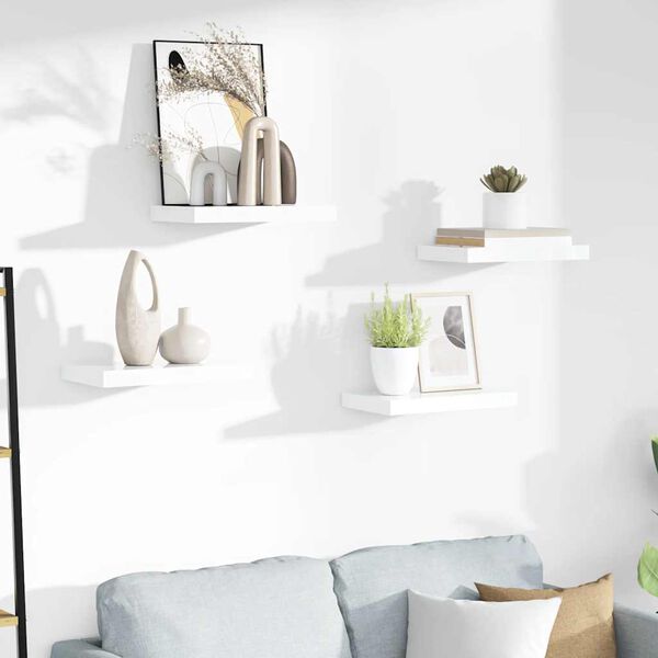 vidaXL Prateleiras de parede suspensas 4 pcs 40x23x3,8cm MDF branco