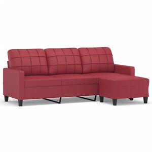 vidaXL Sof&aacute; 3 lugares c/ apoio p&eacute;s 180 cm couro artif. vermelho tinto