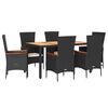 vidaXL 7 pcs conjunto de jantar p/ jardim c/ almofad&otilde;es vime PE preto