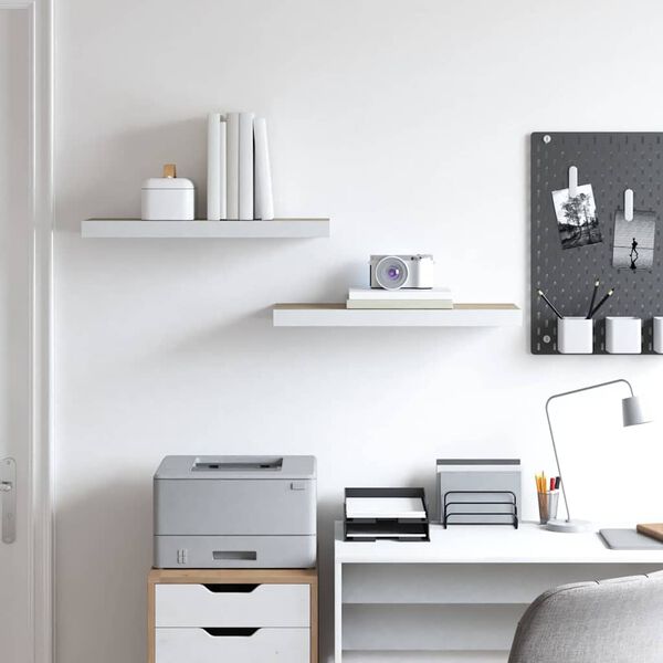 vidaXL Prateleiras parede 2 pcs 60x23,5x3,8 cm MDF carvalho e branco