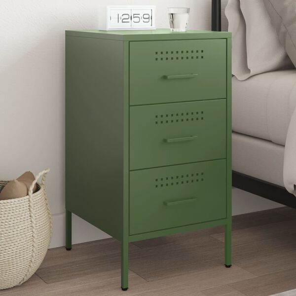 vidaXL Mesa de cabeceira 36x39x68 cm aço verde-azeitona