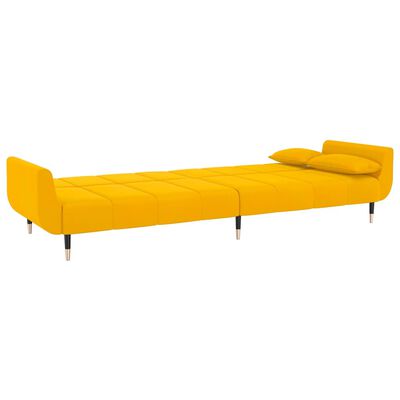 vidaXL Sofá-cama de 2 lugares com banco/2 almofadões veludo amarelo