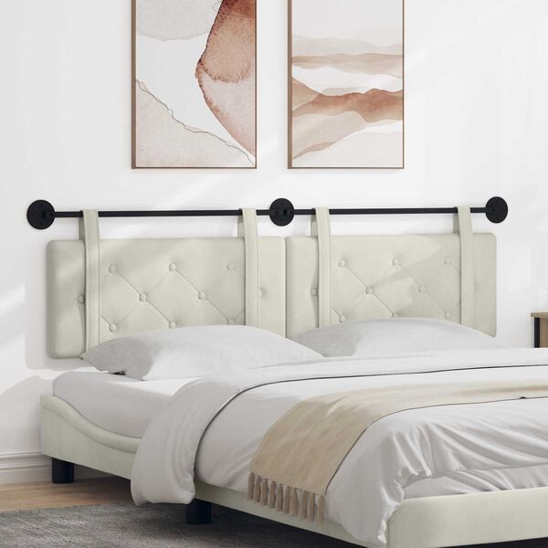 vidaXL Cabeceira Suspensa Creme 170 x 55 x 5 cm Veludo